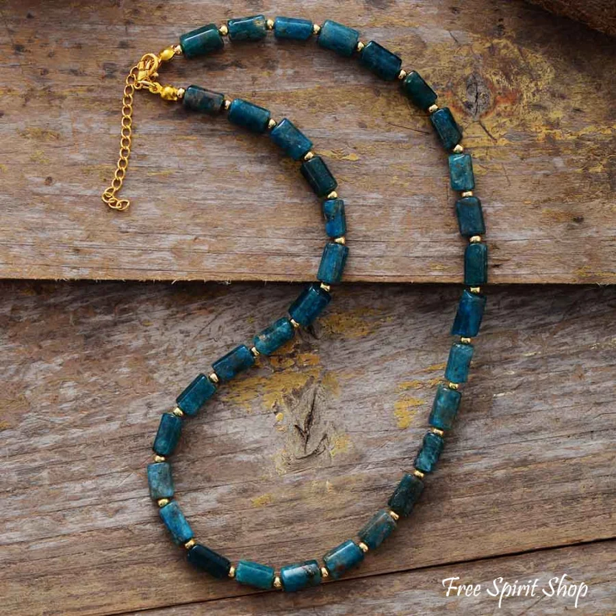 Natural Blue Apatite Tube Bead Choker Necklace - Image 3