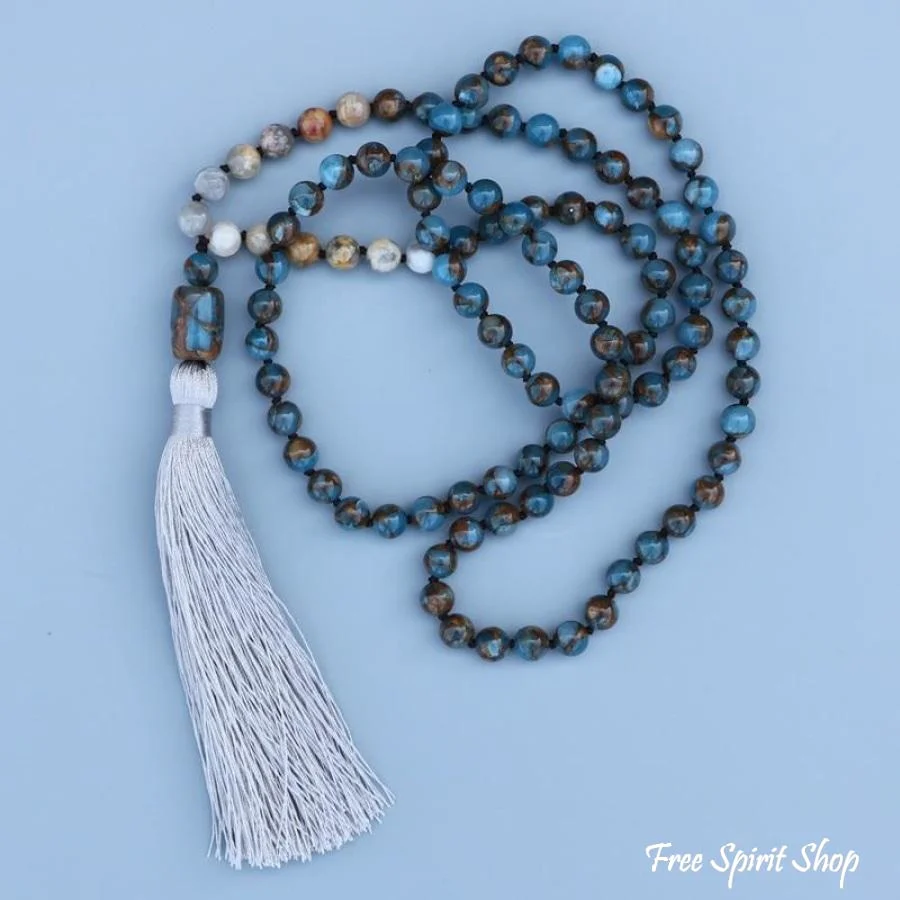 Natural Blue Crazy Onyx Stone Mala Bead Necklace - Image 4