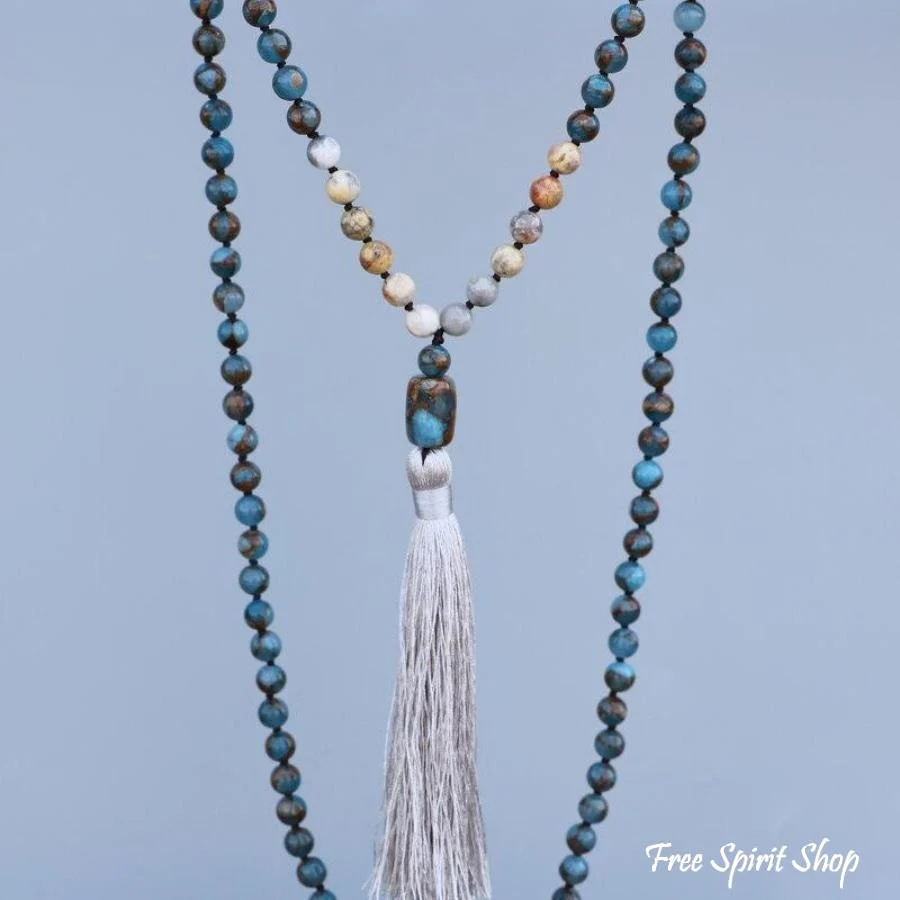 Natural Blue Crazy Onyx Stone Mala Bead Necklace - Image 5