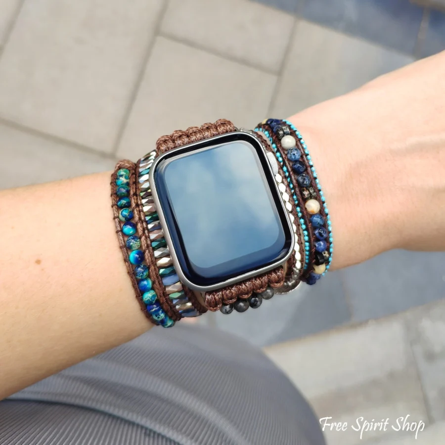 Natural Labradorite & Blue Jasper Apple Watch Band - Image 5