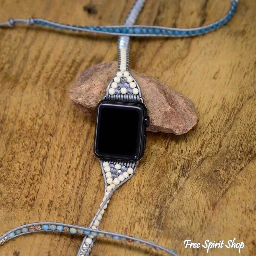 Natural Blue King Jasper Beaded Apple Watch Band - Image 5