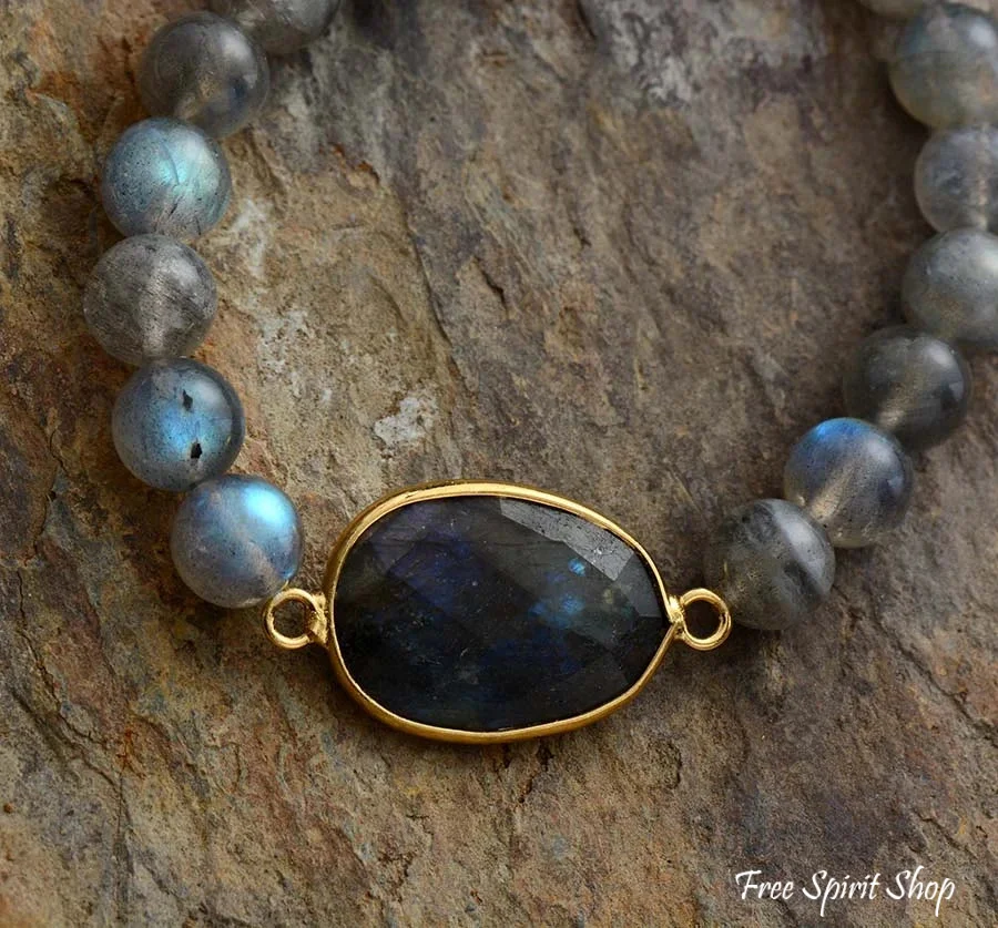 Natural Blue Labradorite Gemstone Bead Bracelet - Image 2