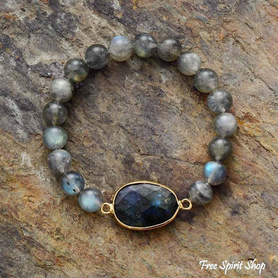 Natural Blue Labradorite Gemstone Bead Bracelet - Image 4