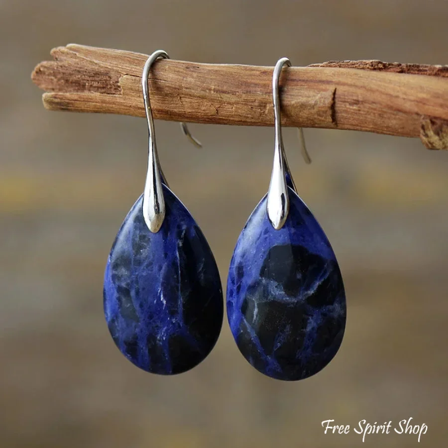 Natural Blue Sodalite Drop Earrings - Image 2