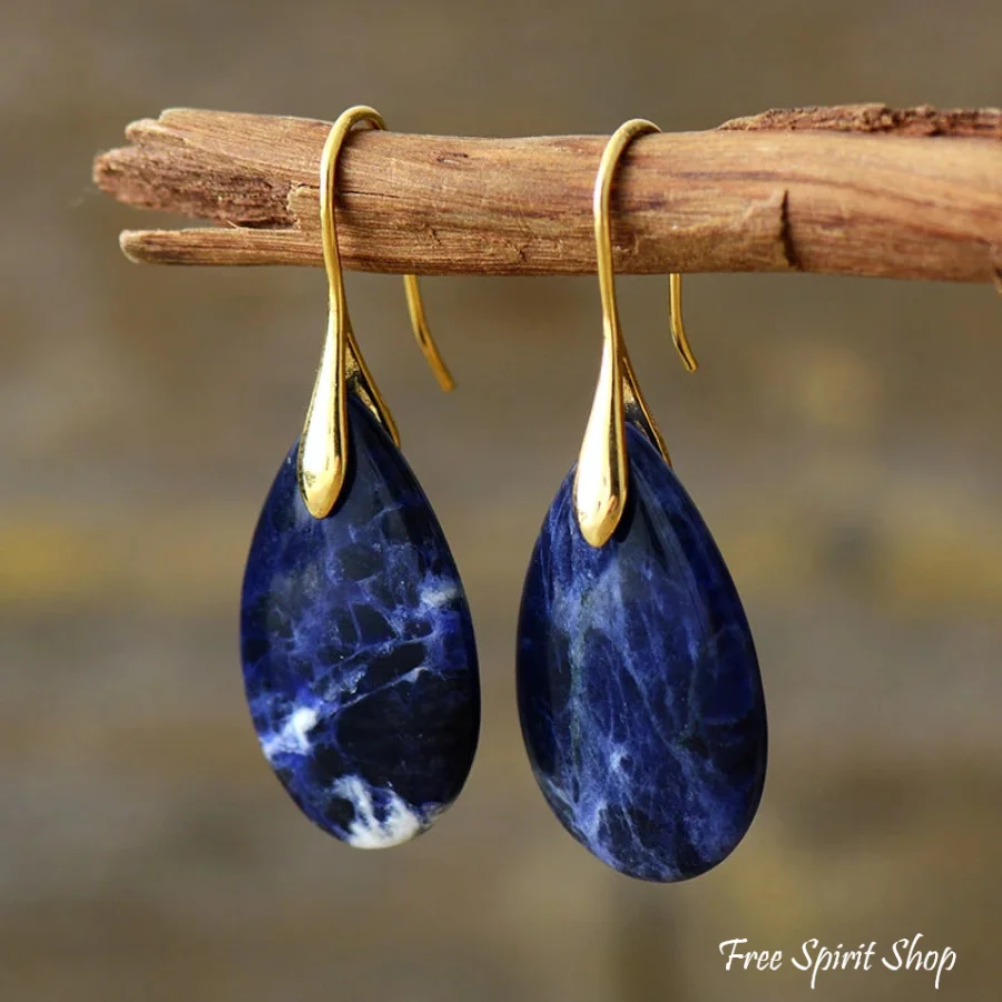 Natural Blue Sodalite Drop Earrings - Image 3