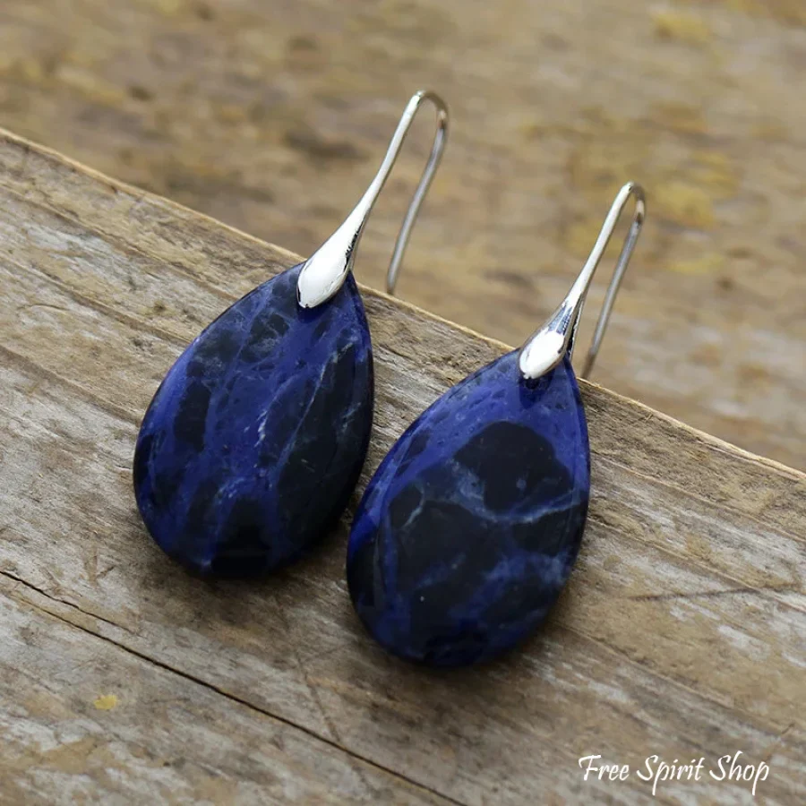 Natural Blue Sodalite Drop Earrings - Image 4