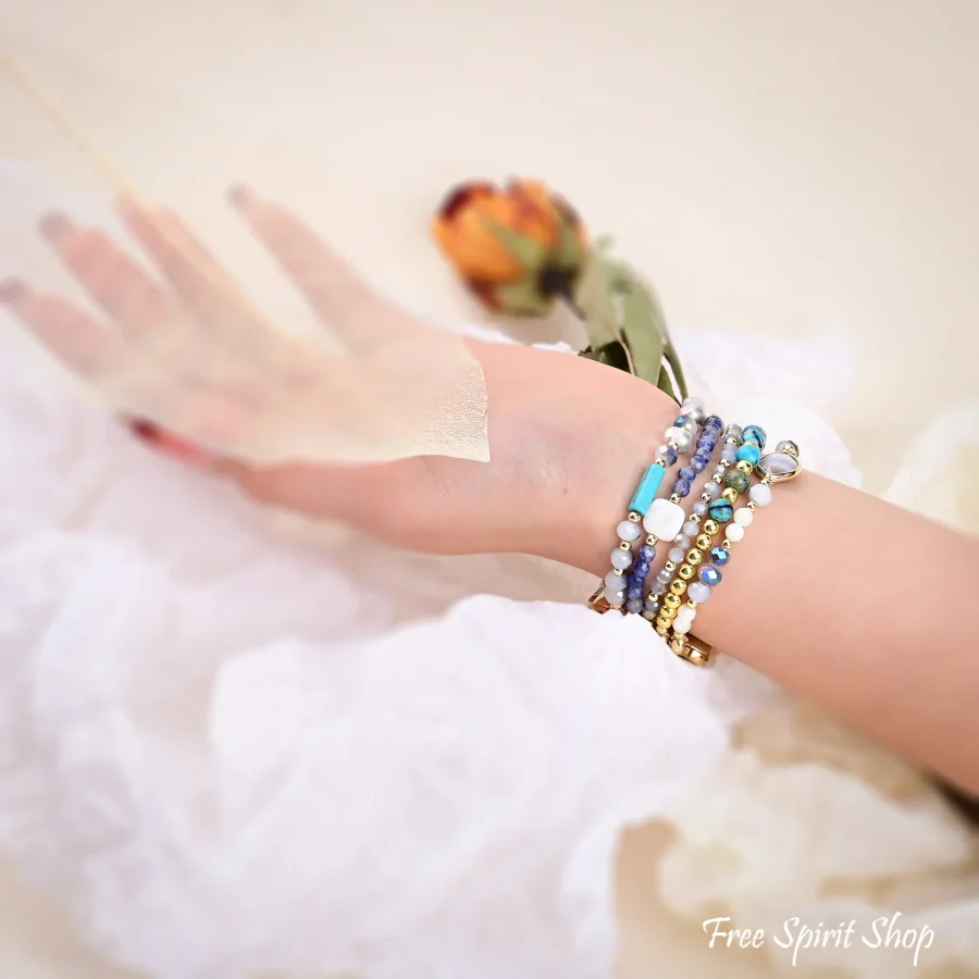 Natural Blue Sodalite Freshwater Pearl & Jasper Stretchable Apple Watch Band - Image 5