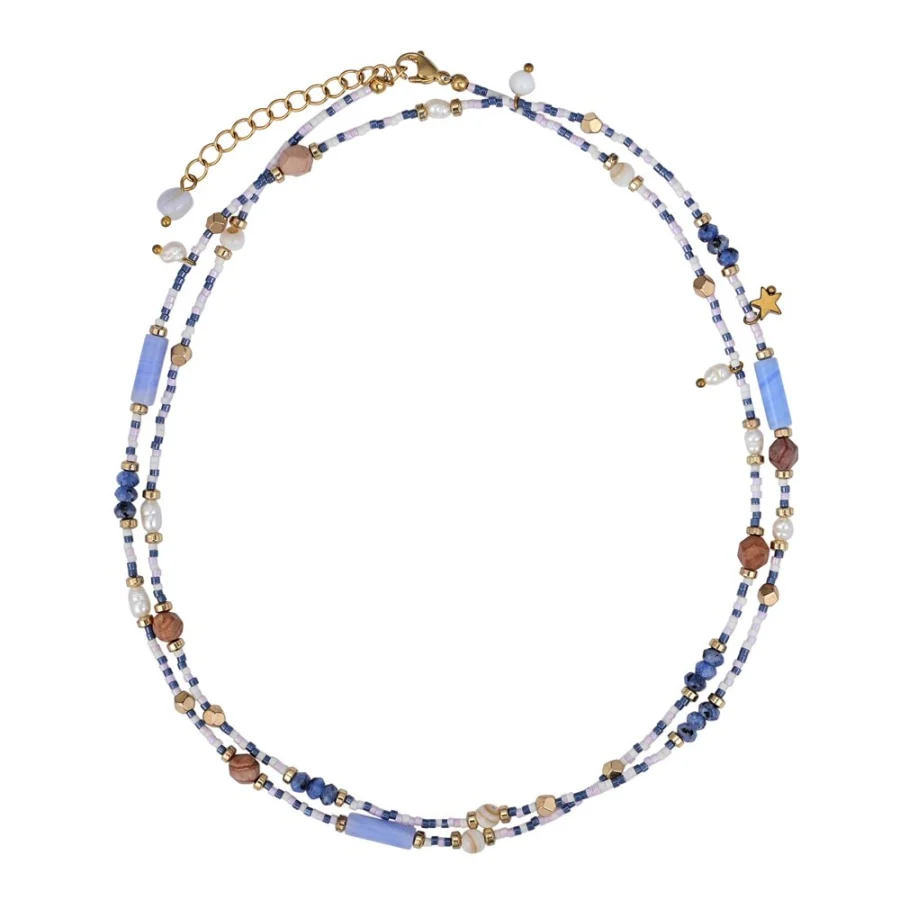Natural Blue Sodalite Jasper & Pearl Beaded Choker Necklace - Image 6