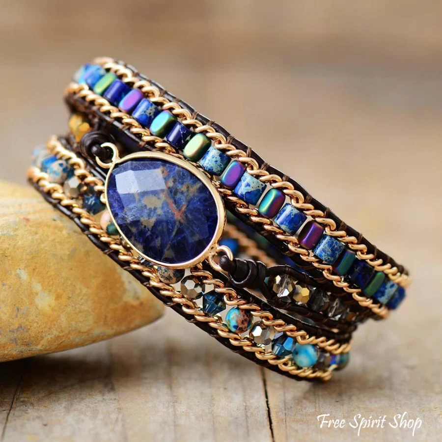 Natural Blue Sodalite & Jasper Wrap Bracelet