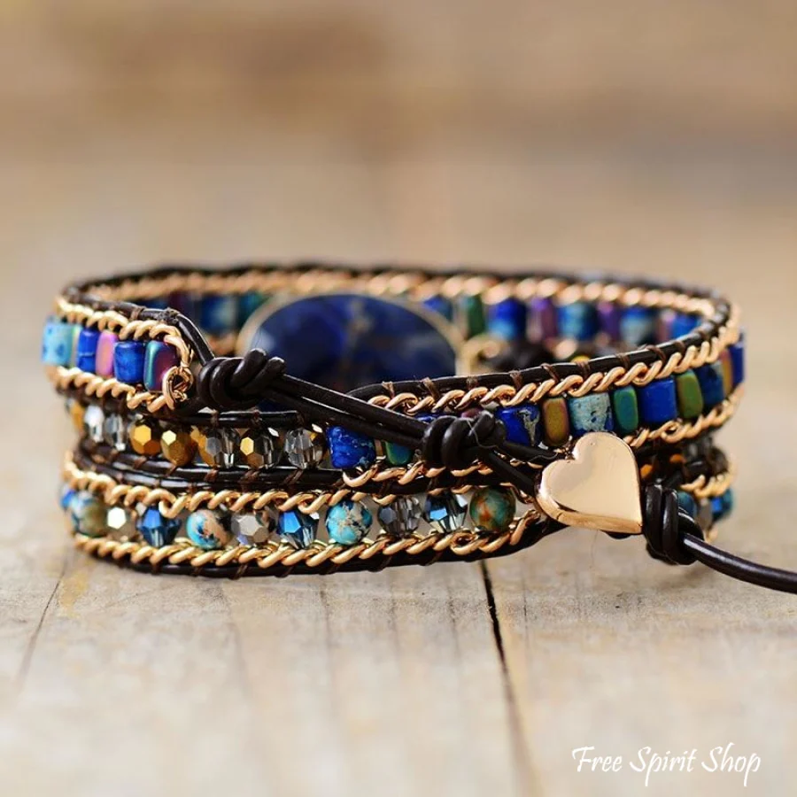 Natural Blue Sodalite & Jasper Wrap Bracelet - Image 3