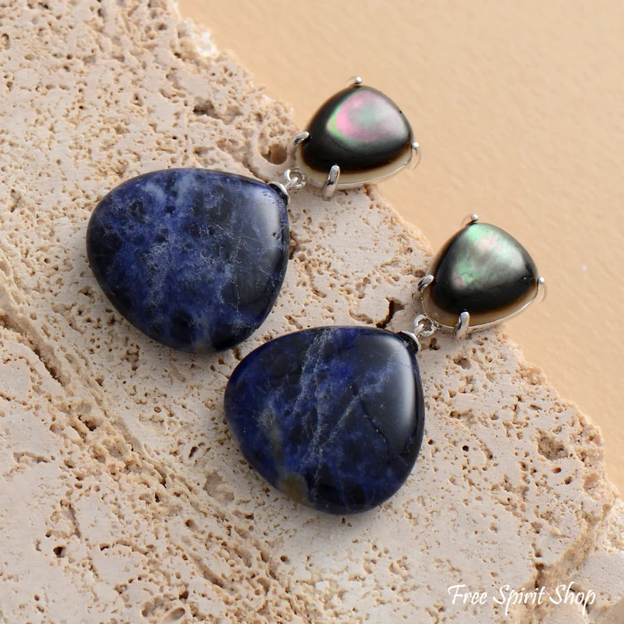 Natural Blue Sodalite & Shell Earrings - Image 2