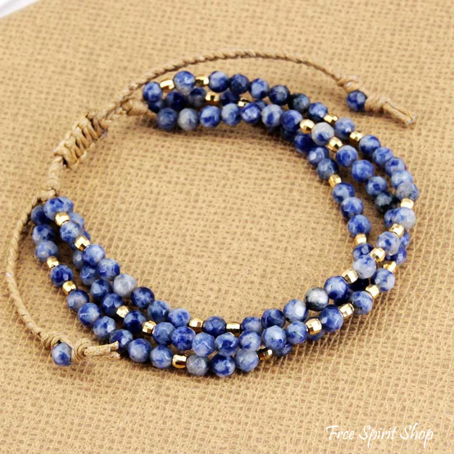 Natural Blue Sodalite Triple Bead Bracelet