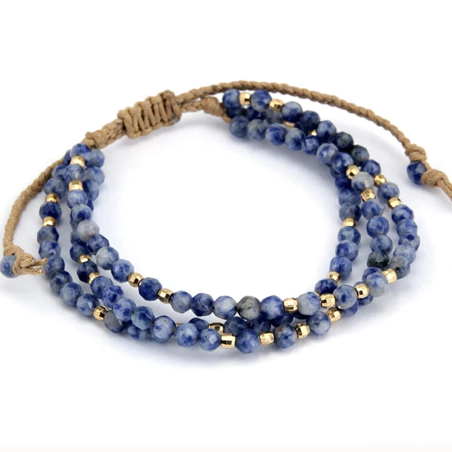 Natural Blue Sodalite Triple Bead Bracelet - Image 2