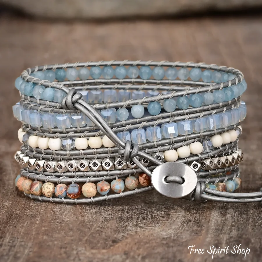 Natural Blue Topaz & King Jasper Wrap Bracelet - Image 2