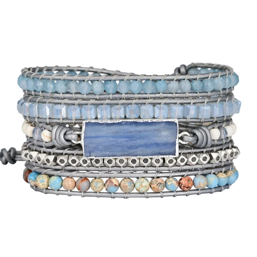Natural Blue Topaz & King Jasper Wrap Bracelet - Image 3