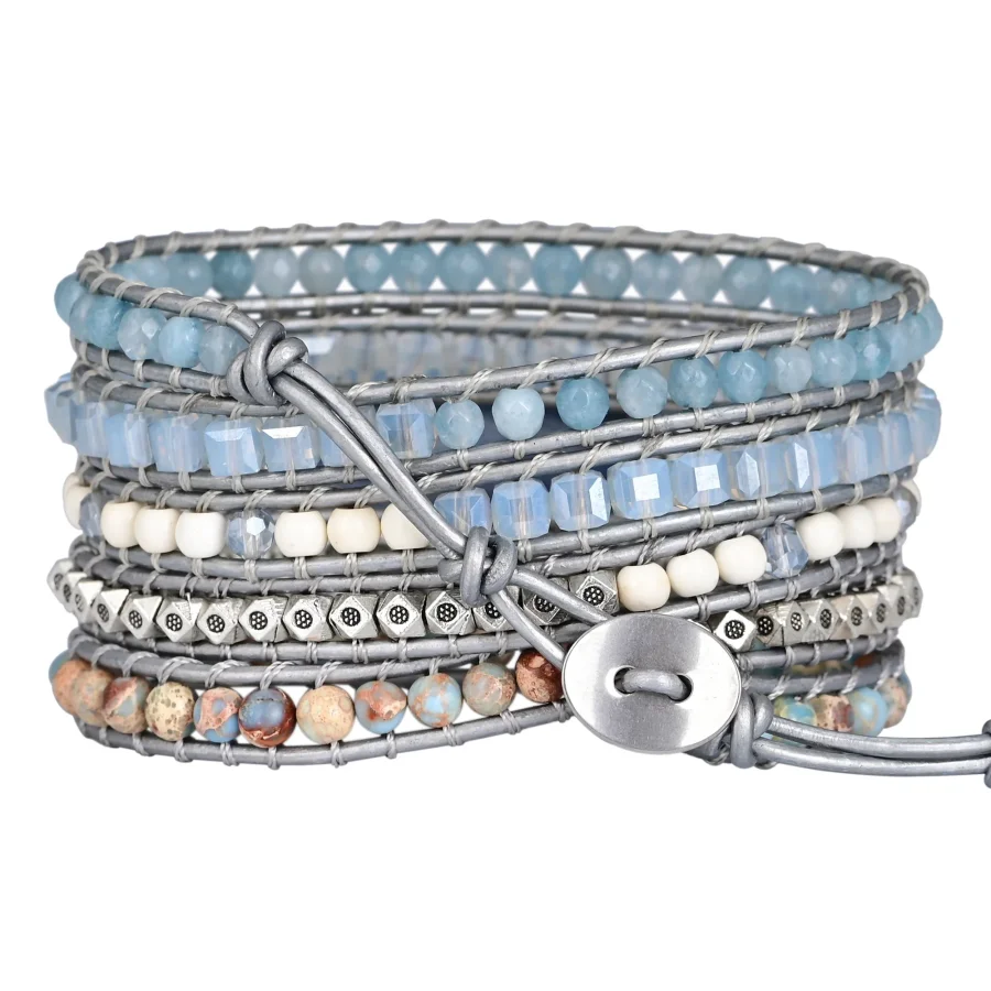 Natural Blue Topaz & King Jasper Wrap Bracelet - Image 4