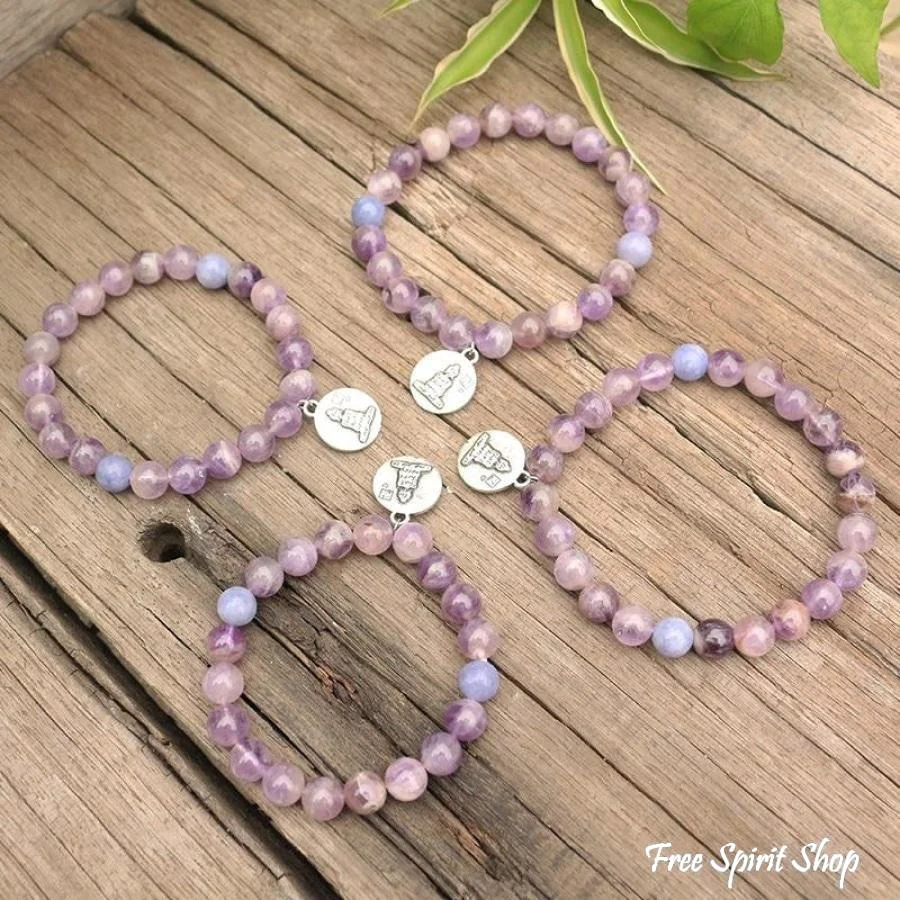 Natural Bright Amethyst & Aquamarine Buddha Bracelet - Image 3