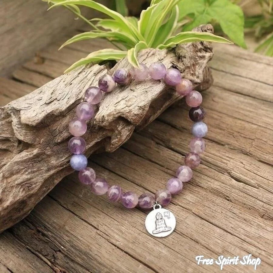 Natural Bright Amethyst & Aquamarine Buddha Bracelet - Image 4