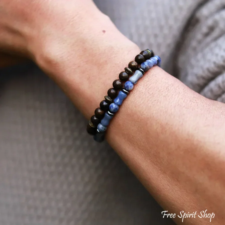 Natural Bronzite & Blue Aventurine Bead Bracelets - Image 2