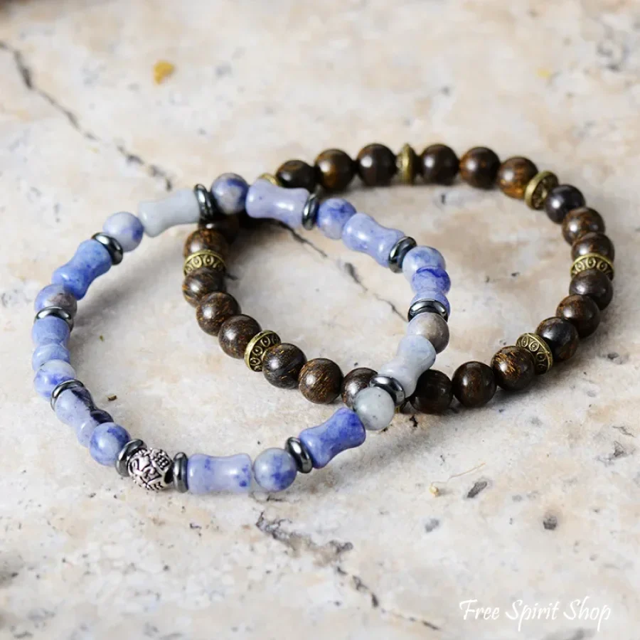 Natural Bronzite & Blue Aventurine Bead Bracelets - Image 3