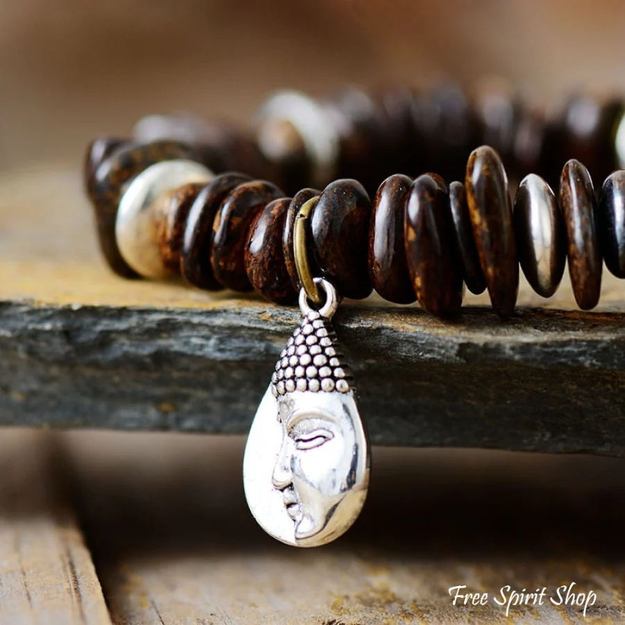 Natural Bronzite & Buddha Charm Bead Bracelet - Image 3