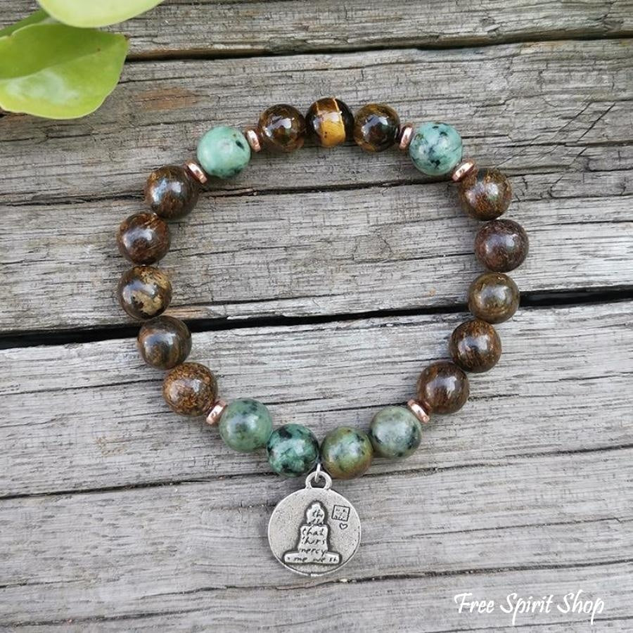 Natural Bronzite Tiger Eye & African Turquoise Bead Bracelet - Image 5