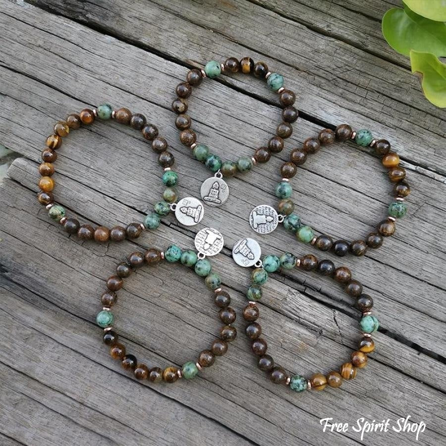Natural Bronzite Tiger Eye & African Turquoise Bead Bracelet - Image 7