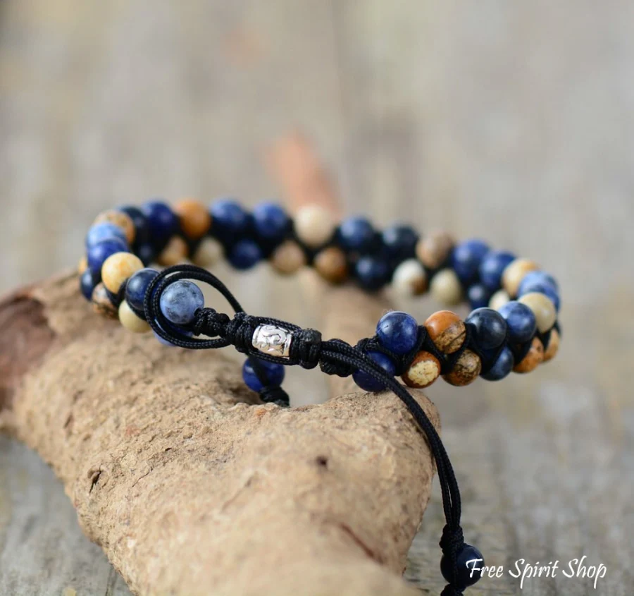 Natural Blue Sodalite & Picture Jasper Bead Bracelet - Image 3