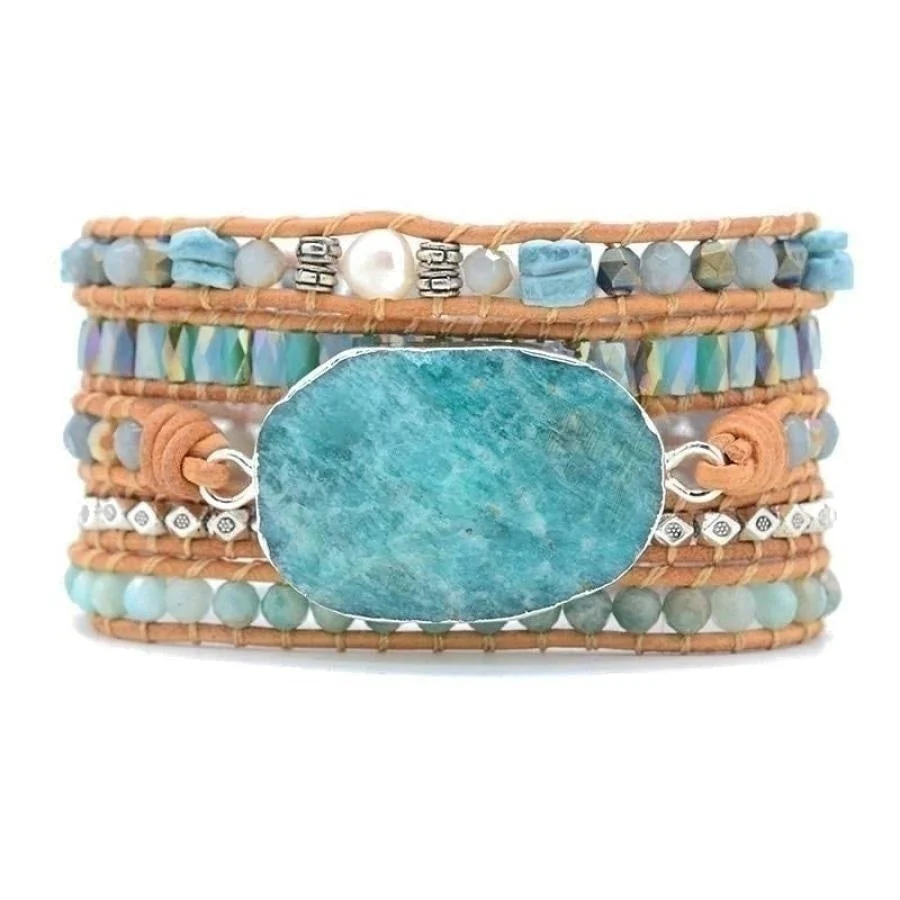 Natural Calming Amazonite Bead Wrap Bracelet - Image 3