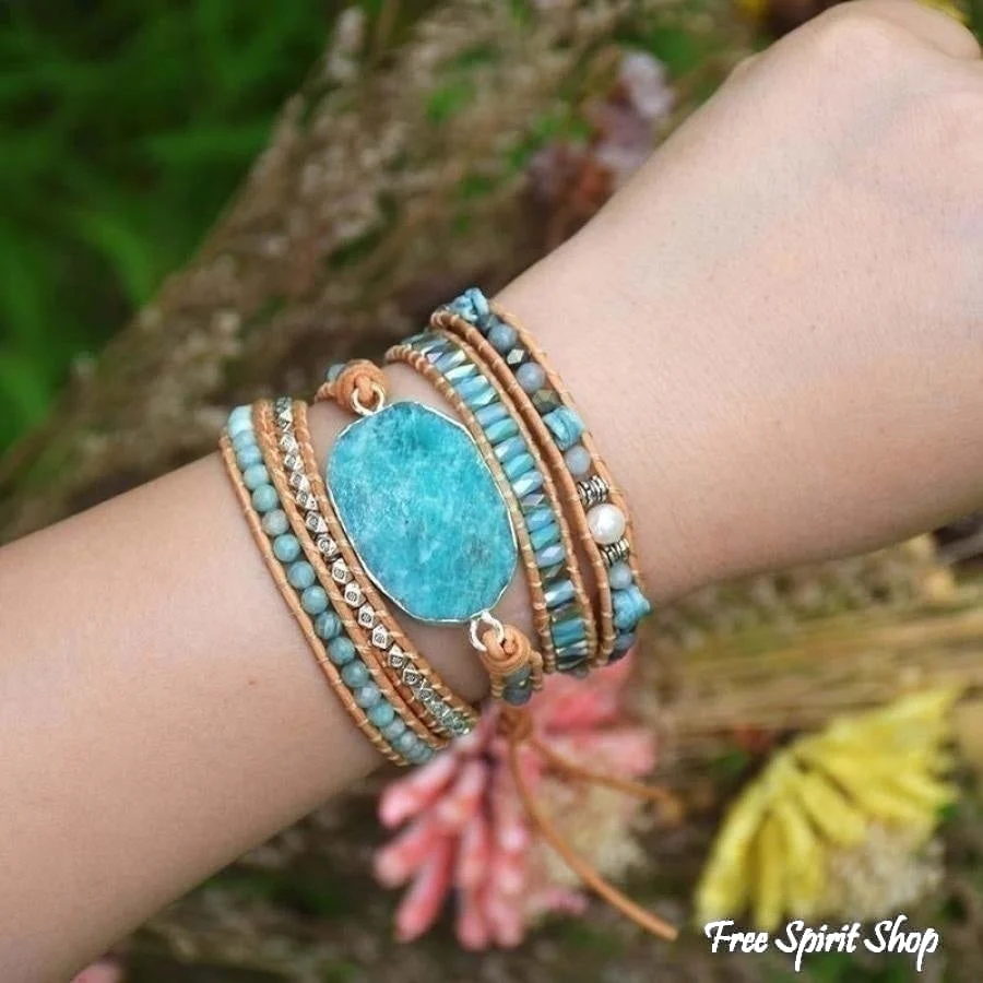 Natural Calming Amazonite Bead Wrap Bracelet - Image 5