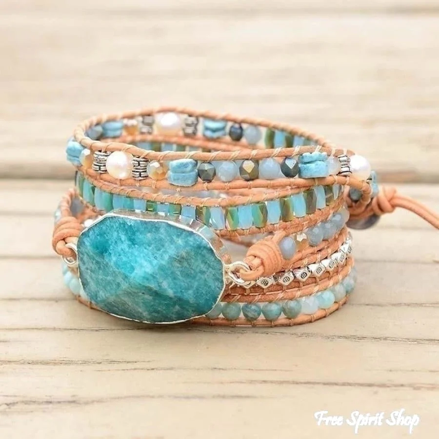 Natural Calming Amazonite Bead Wrap Bracelet - Image 6