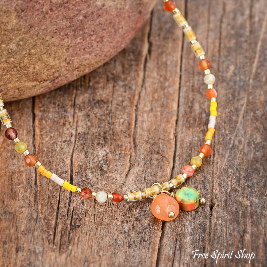 Natural Carnelian & Citrine Beaded Anklet - Image 3
