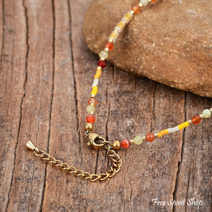 Natural Carnelian & Citrine Beaded Anklet - Image 4