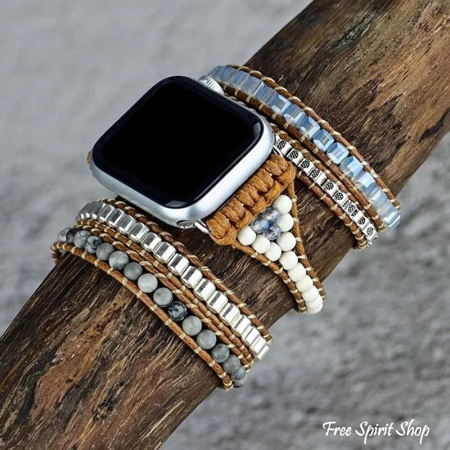 Natural Celestine Beaded Apple Watch Band - Image 4