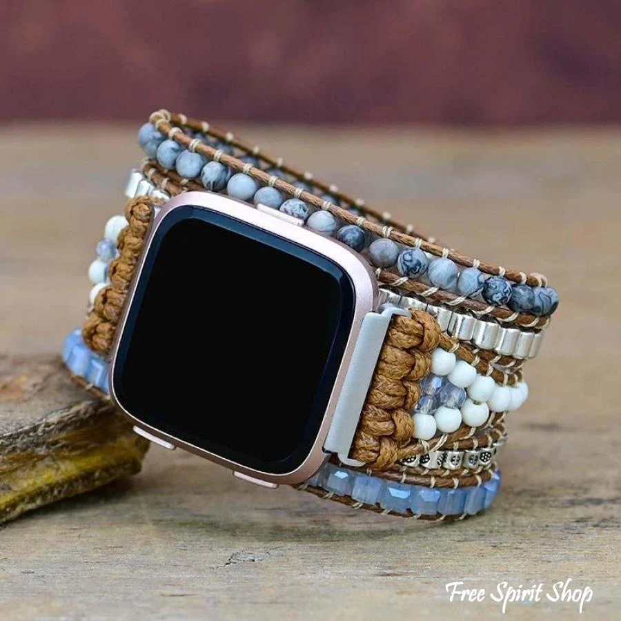Natural Celestine Beaded Fitbit Watch Band - Image 4