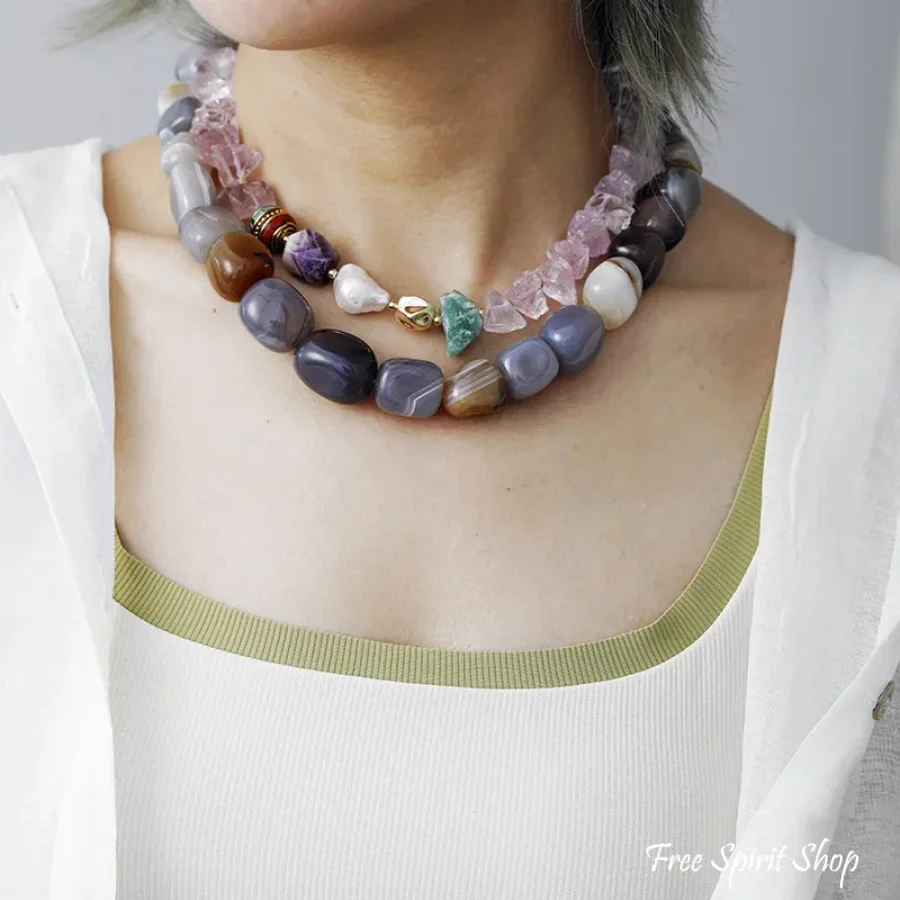 Natural Chunky Botswana Agate Gemstone Necklace - Image 2