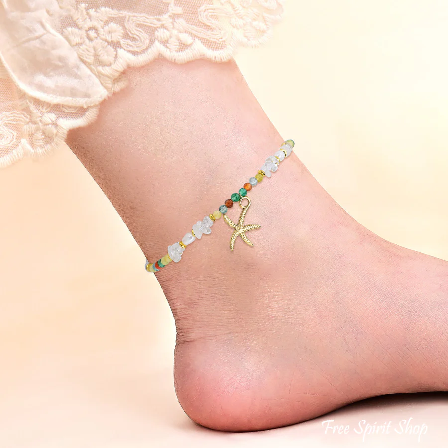 Natural Citrine & Pearl Beaded Anklet with Starfish Charm - Image 3