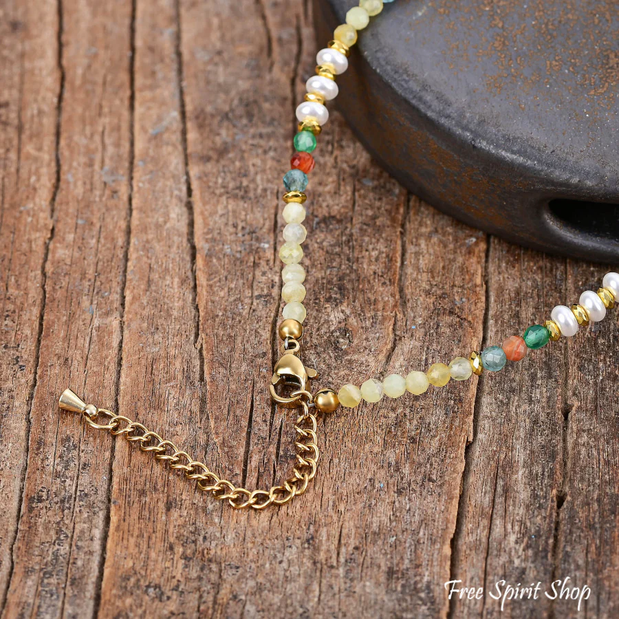 Natural Citrine & Pearl Beaded Anklet with Starfish Charm - Image 4