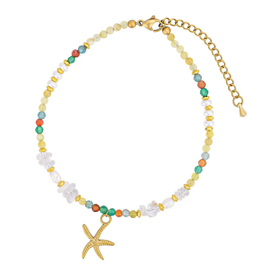 Natural Citrine & Pearl Beaded Anklet with Starfish Charm - Image 5