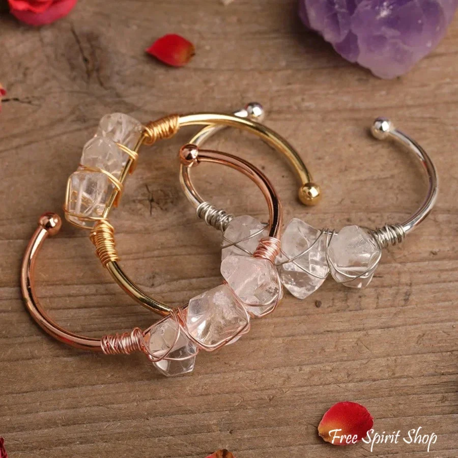 Natural Clear Quartz Crystal Wandpoint Cuff Bracelet - Image 2