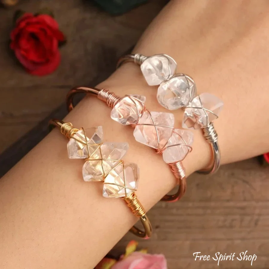 Natural Clear Quartz Crystal Wandpoint Cuff Bracelet - Image 3