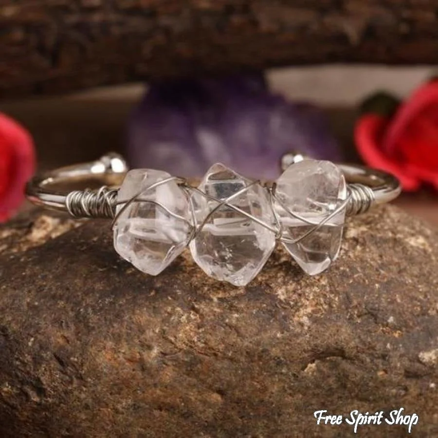 Natural Clear Quartz Crystal Wandpoint Cuff Bracelet - Image 4