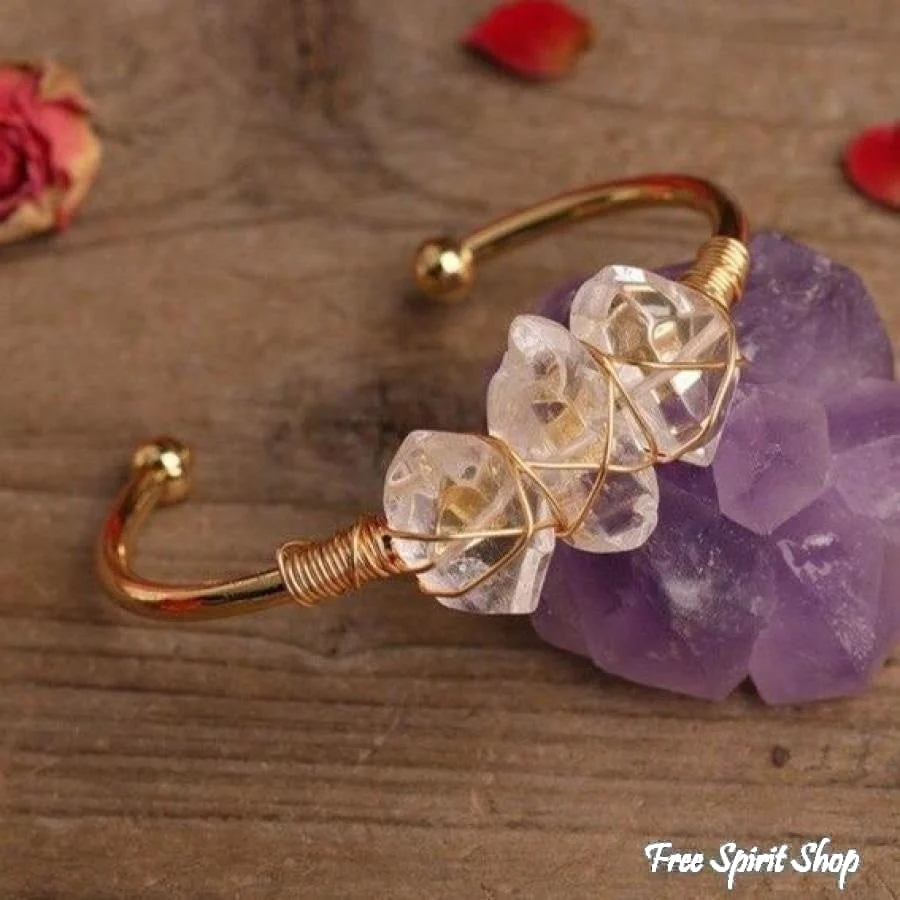 Natural Clear Quartz Crystal Wandpoint Cuff Bracelet - Image 5