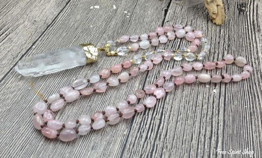 Natural Clear Quartz & Rose Quartz Gemstone Necklace - Image 5