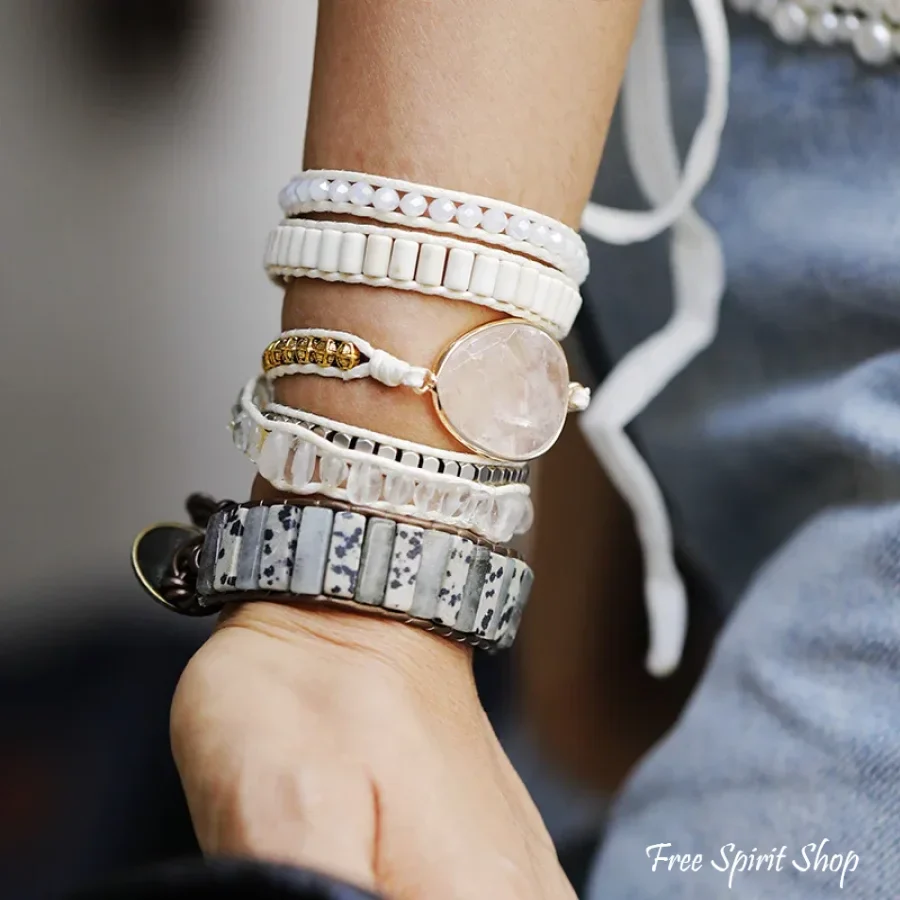Natural Clear Quartz White Beaded Wrap Bracelet - Image 2
