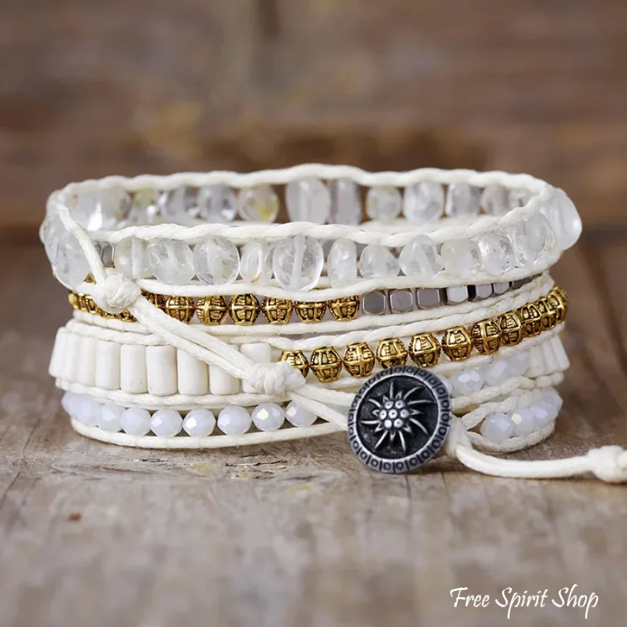 Natural Clear Quartz White Beaded Wrap Bracelet - Image 3