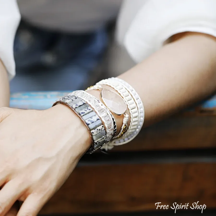 Natural Clear Quartz White Beaded Wrap Bracelet - Image 4