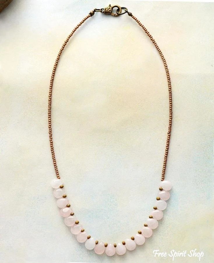 Natural Clear Rose Quartz Teardrop Bead Necklace - Image 3