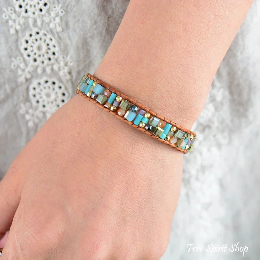 Natural Crystal & Leather Tree of Life Wrap Bracelet - Image 3