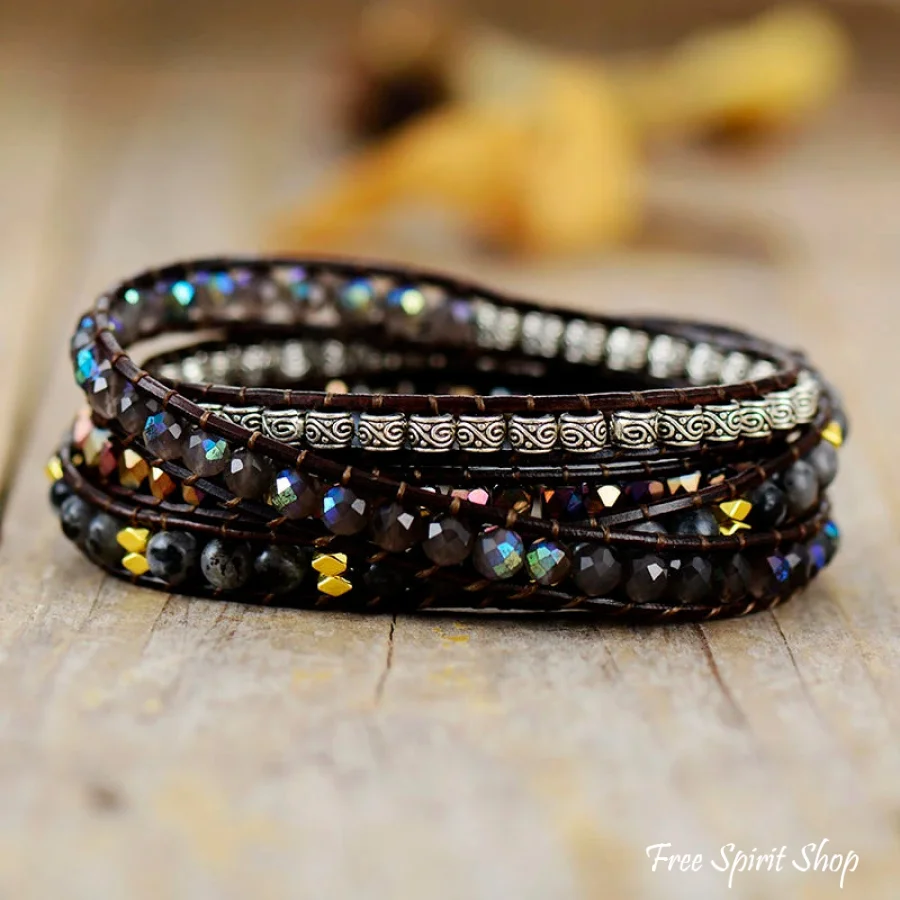 Natural Dark Onyx & Mixed Bead Wrap Bracelet - Image 3